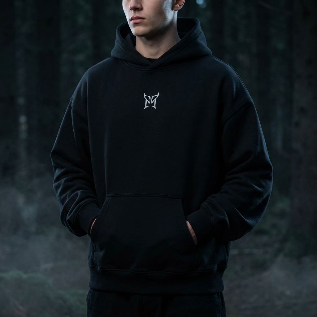 Pretty Pink Icon Hoodie Schwarz getragen – Oversize-Fit