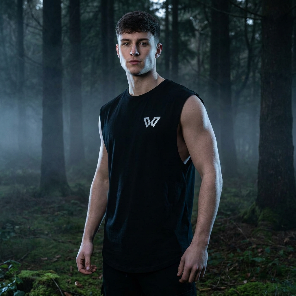 W Icon Tee Black an Mann getragen – Reflective Print