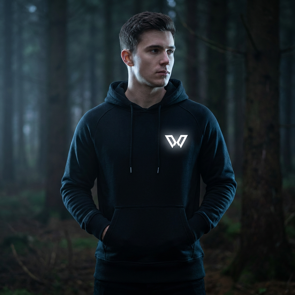 W Icon Hoodie an Mann getragen – Reflective Print