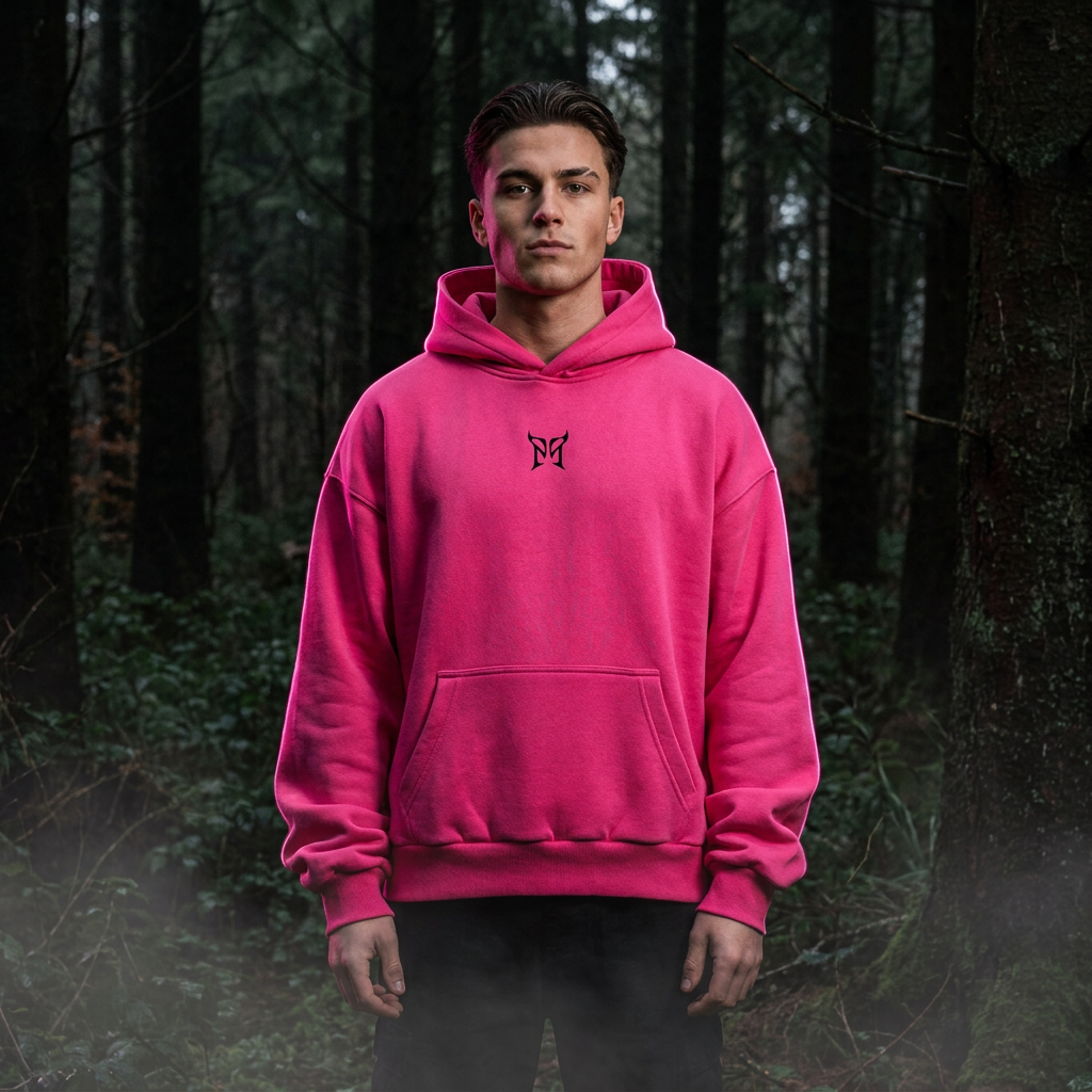 Pretty Pink Icon Hoodie Pink an Mann getragen – Oversize-Fit