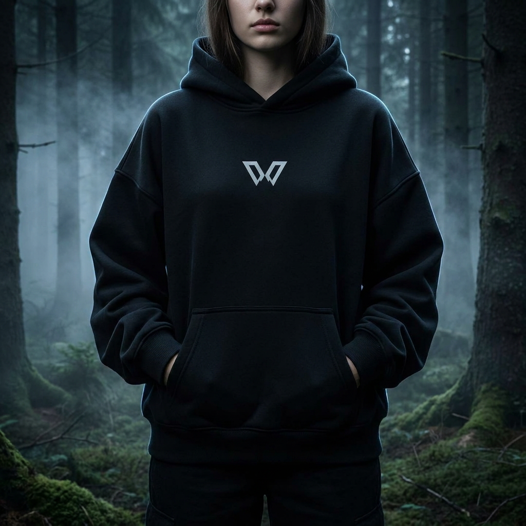 Deep Woods Hoodie '26 an Frau getragen – Oversize-Fit