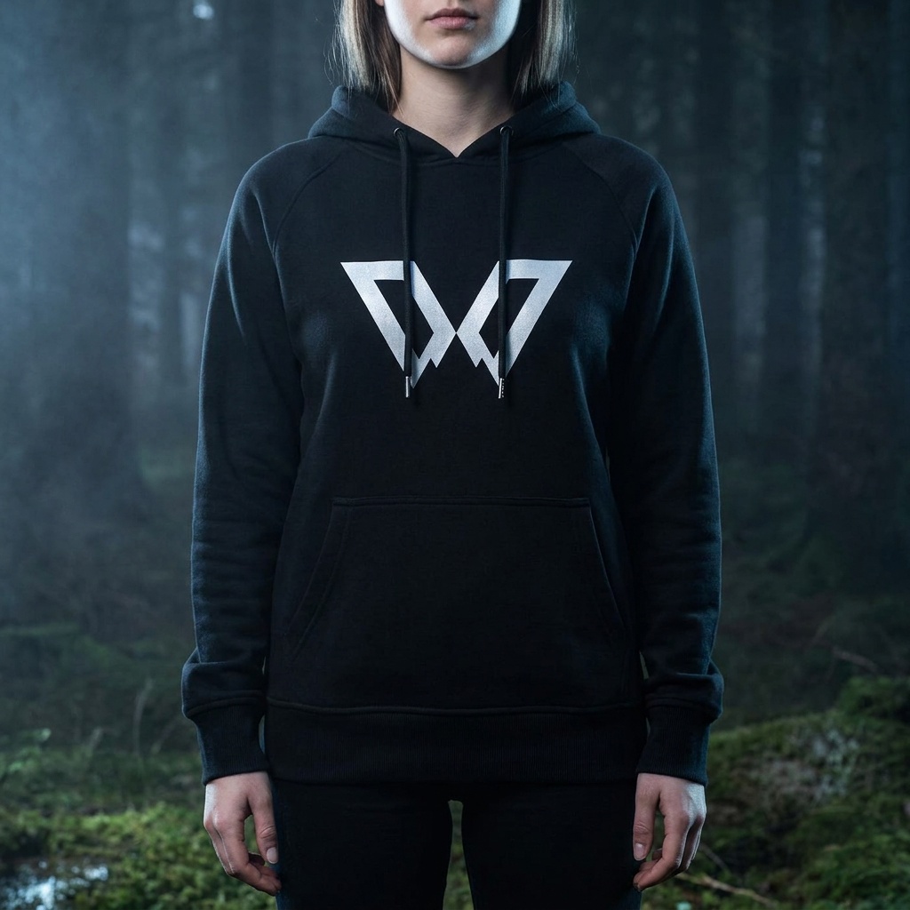 Big W Icon Hoodie an Frau getragen – Reflective Print